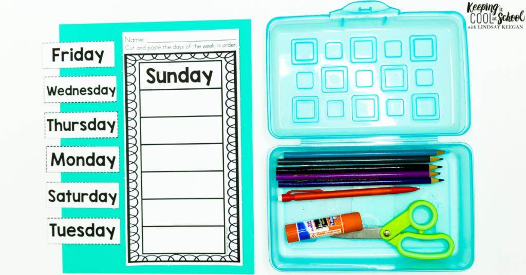 Cut and paste worksheets on the days of the week.