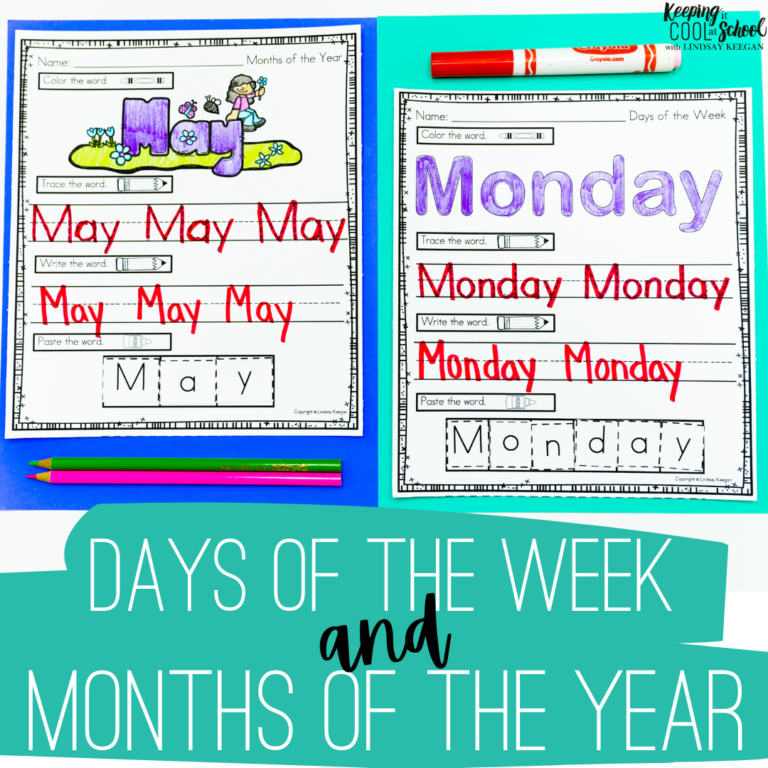 Worksheets on the days of the week and months of the year