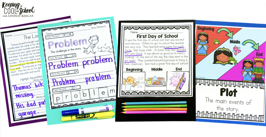 Story elements graphic organizer and worsheets